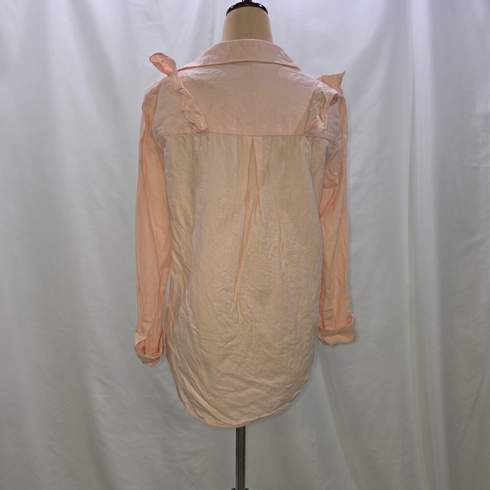 Club Monaco Peach Cotton Ruffle Button Up Shirt Long Sleeve Womens Size XS - Picture 6 of 9